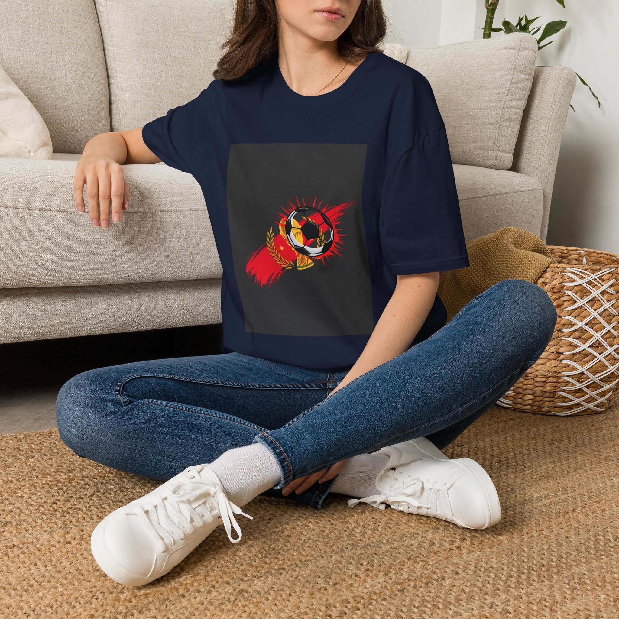 Soccer Flame Graphic T-Shirt — Vintage Ball & Red Streaks
