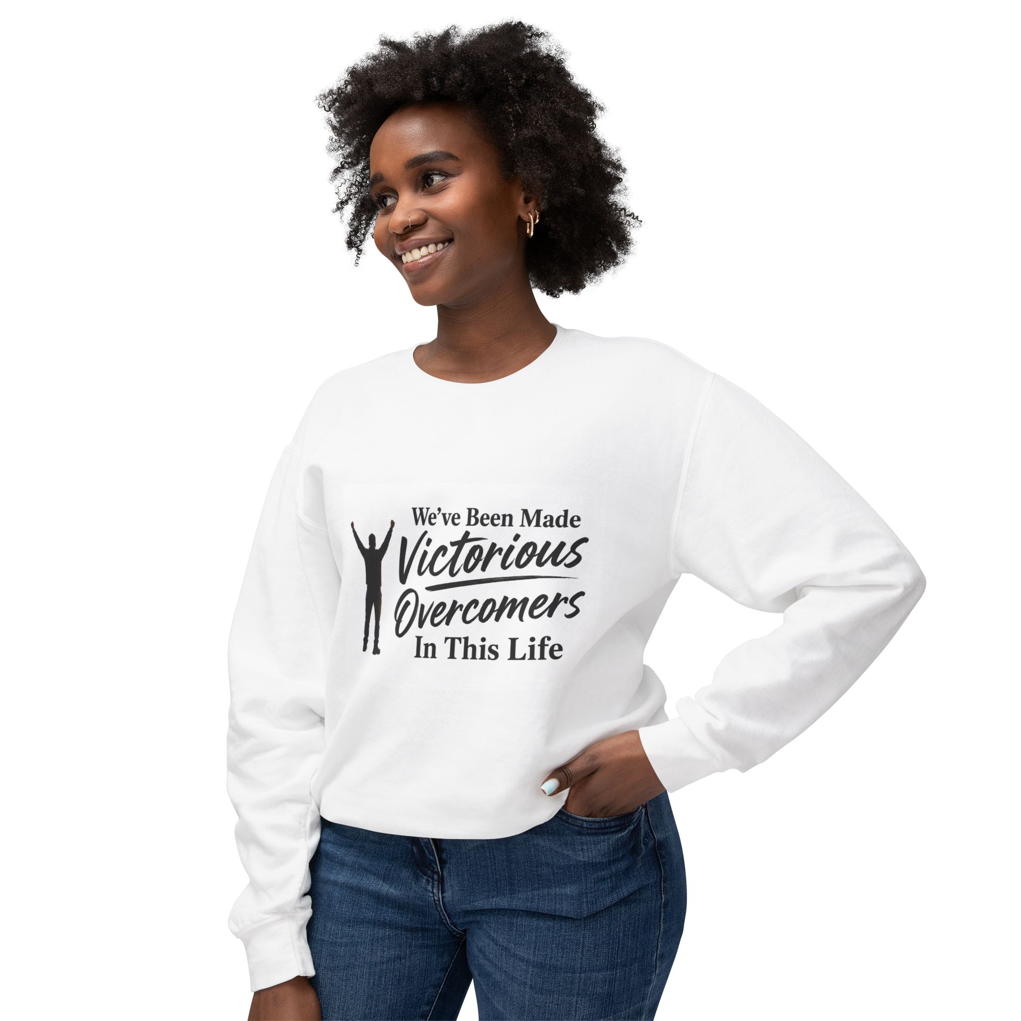 Victorious Overcomers Crewneck Sweatshirt — Inspirational Faith Graphic