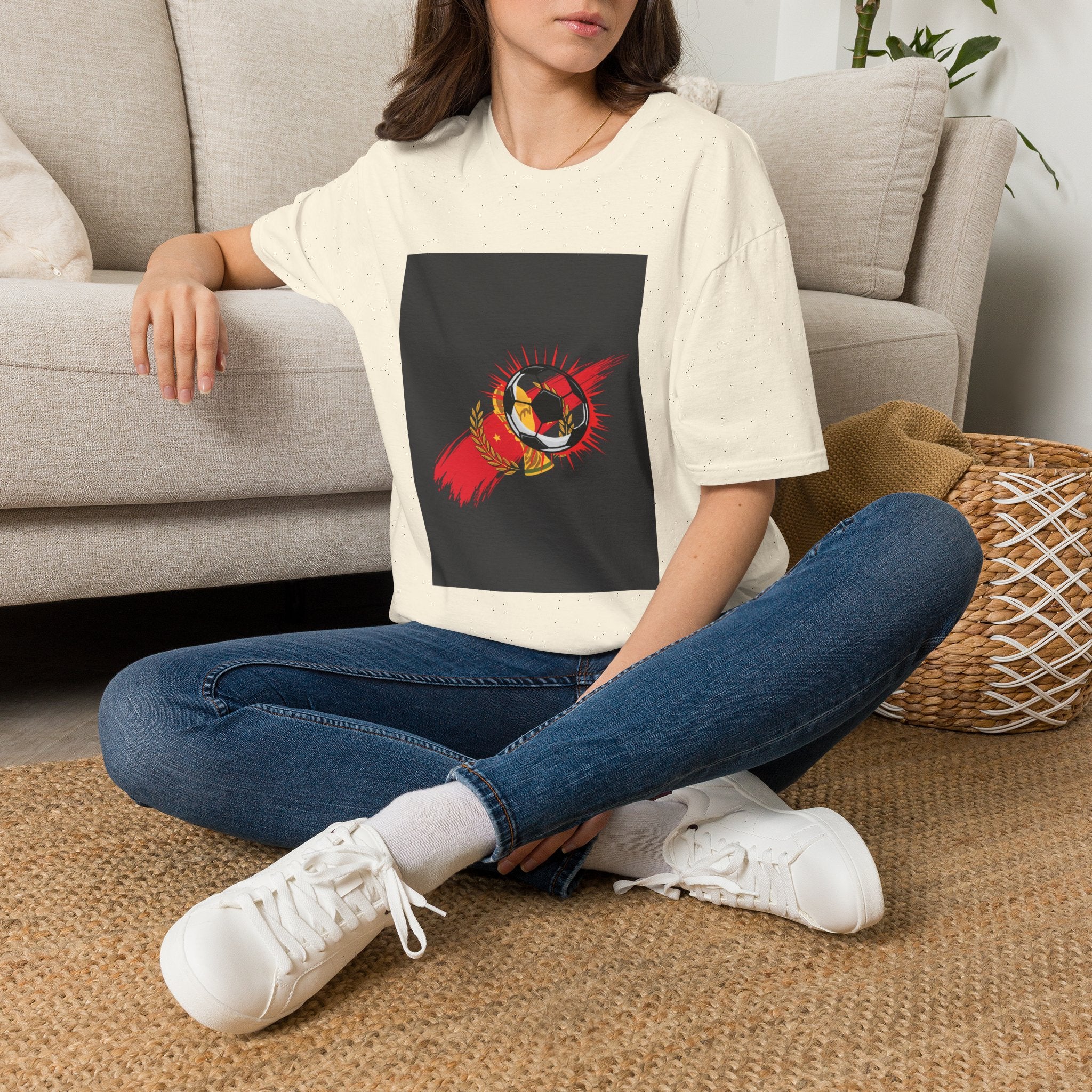 Soccer Flame Graphic T-Shirt — Vintage Ball & Red Streaks
