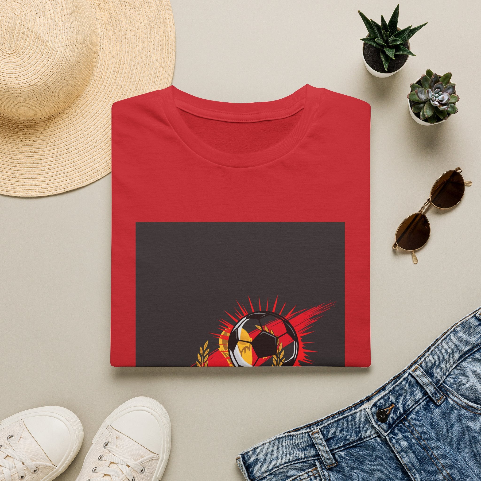 Soccer Flame Graphic T-Shirt — Vintage Ball & Red Streaks