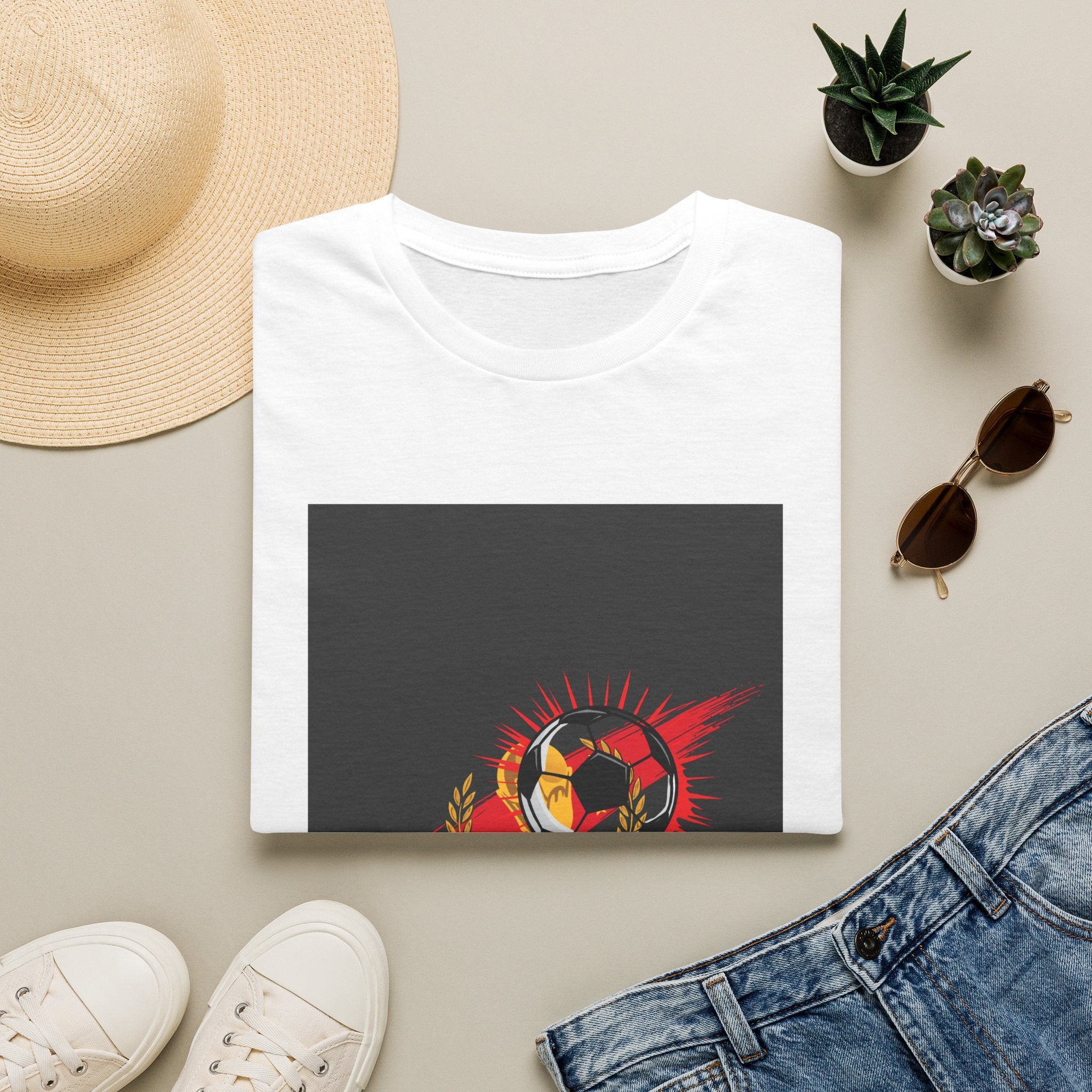 Soccer Flame Graphic T-Shirt — Vintage Ball & Red Streaks