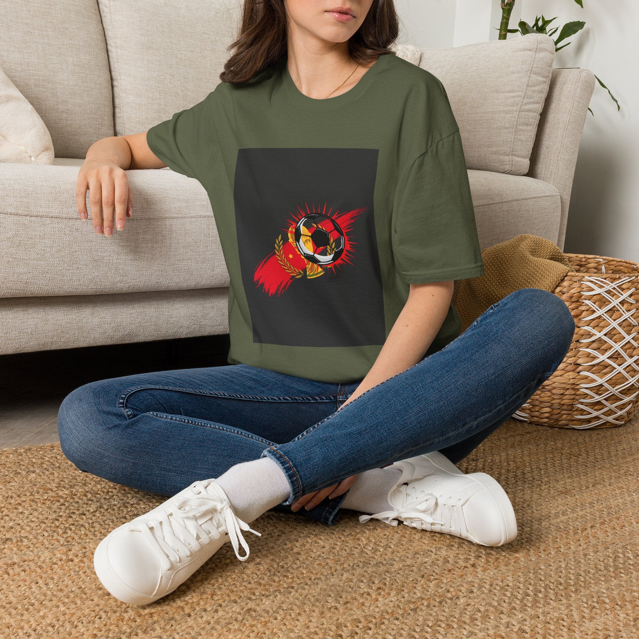 Soccer Flame Graphic T-Shirt — Vintage Ball & Red Streaks