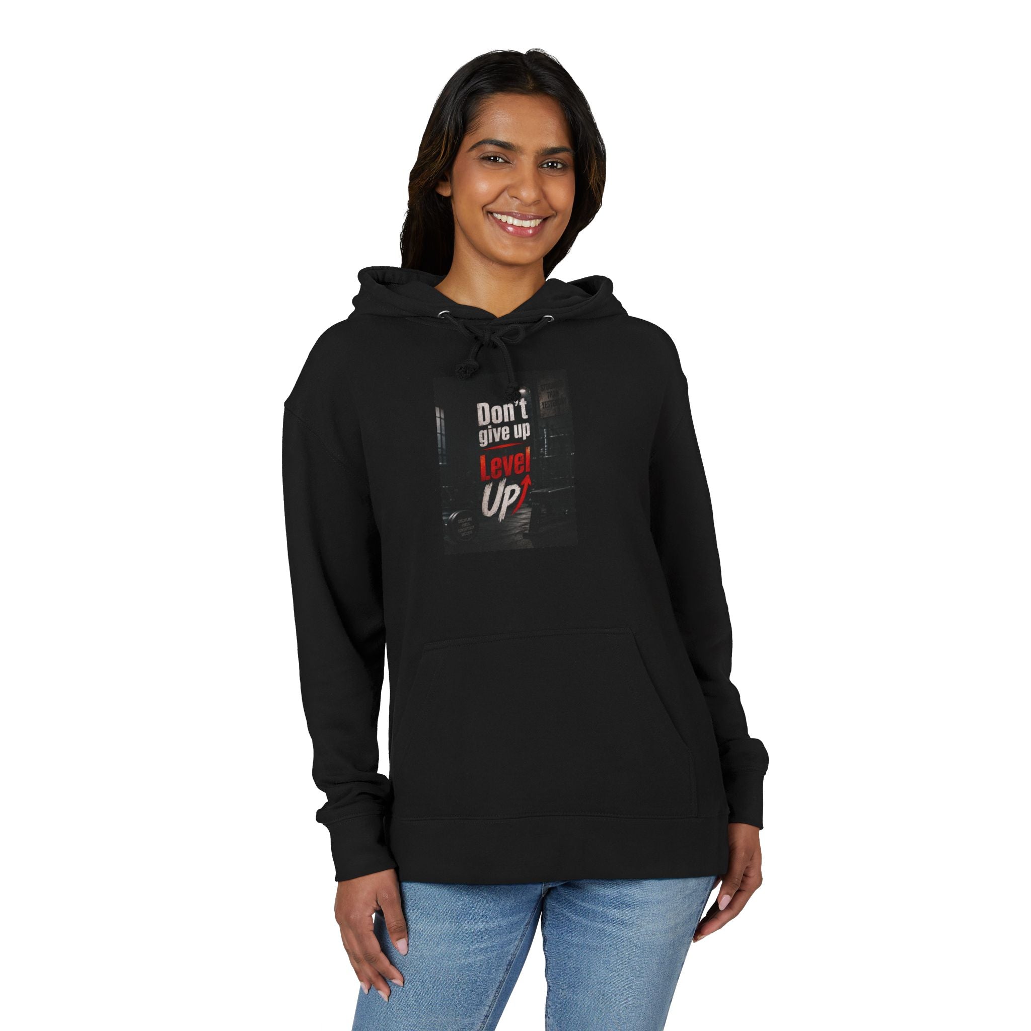 Motivational Hoodie — "Don't Give Up Level Up" Inspirational Pullover