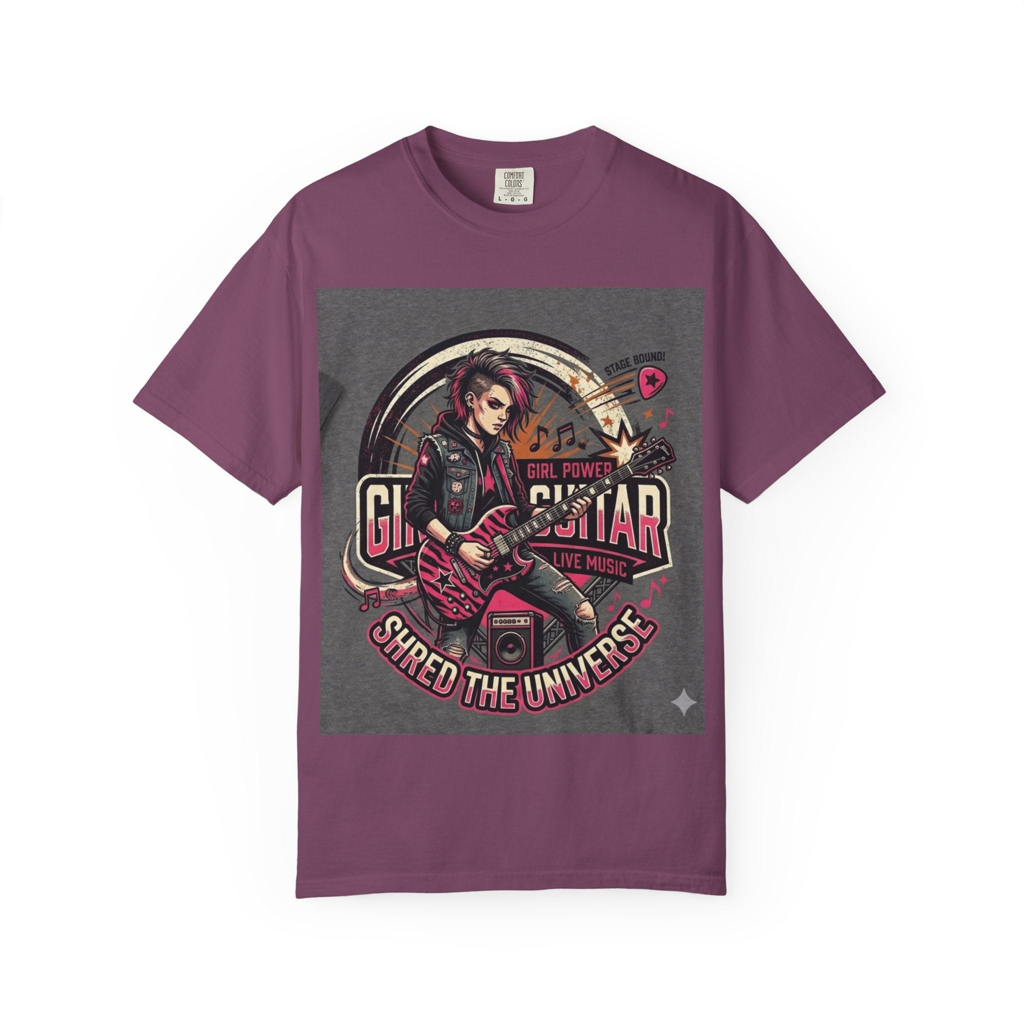 Girl Power Guitar T‑Shirt — "Shred the Universe" Rock Music Tee