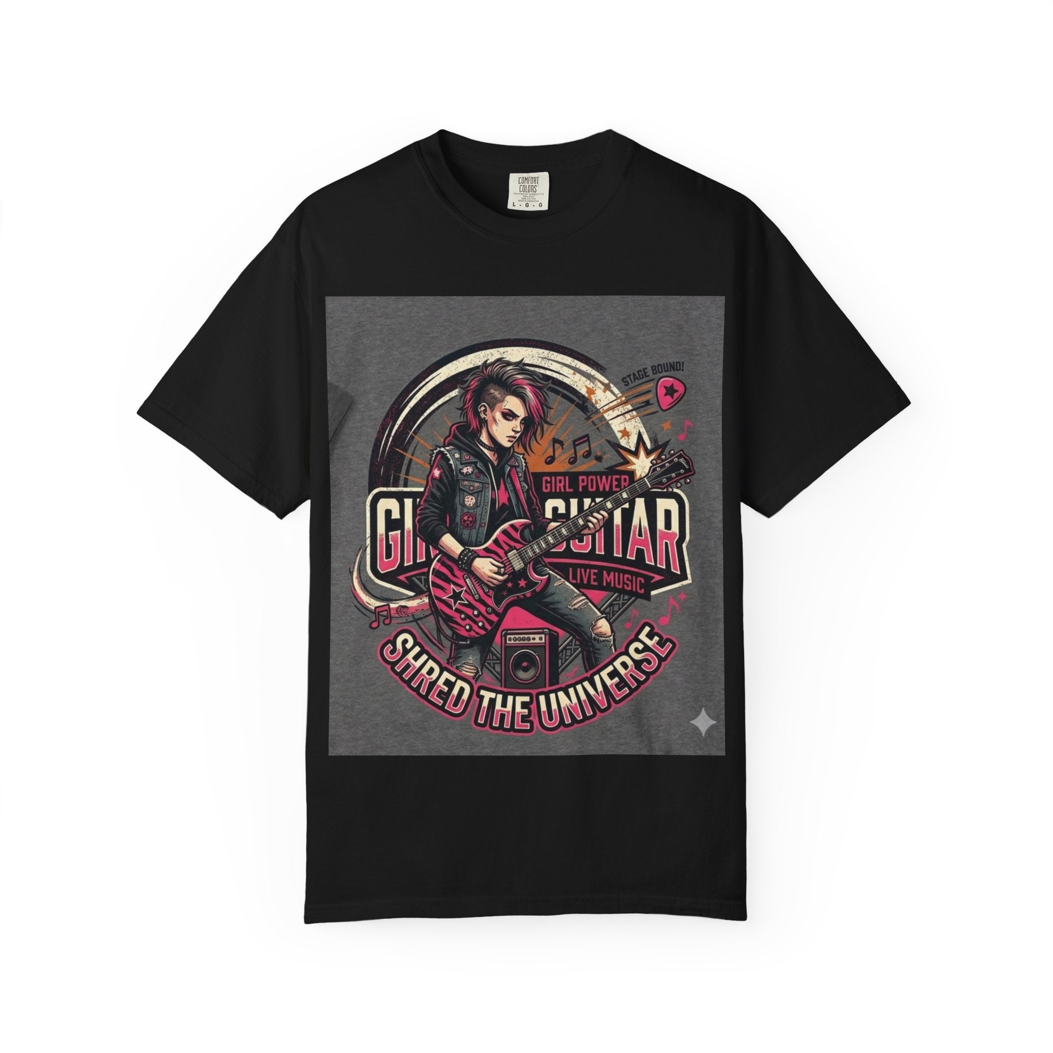 Girl Power Guitar T‑Shirt — "Shred the Universe" Rock Music Tee