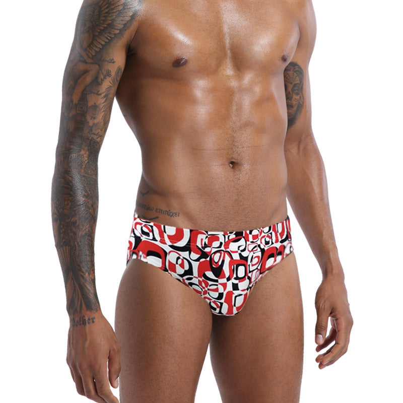 Men's Print Triangle Swimwear, Sexy Low Waist Shorts