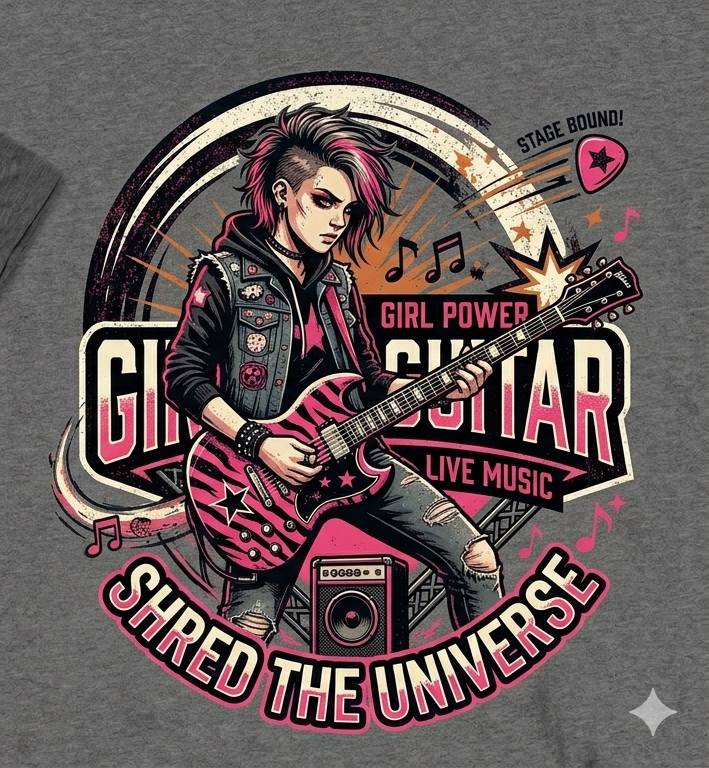Girl Power Guitar T‑Shirt — "Shred the Universe" Rock Music Tee